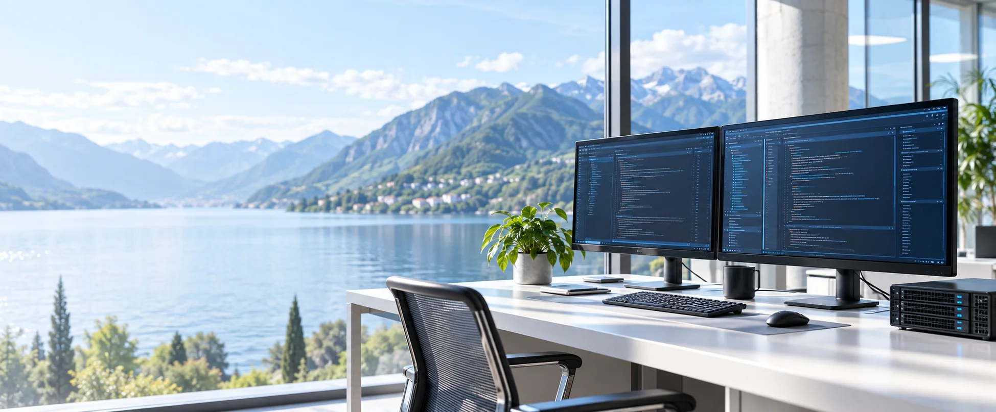 Environnement de travail technique avec écrans et infrastructure